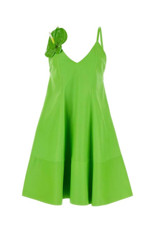 Leather A-Line Mini Dress — Green
