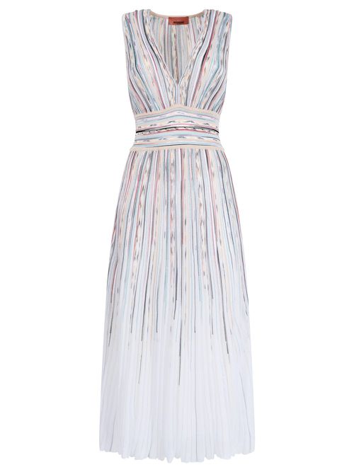 Zig-Zag Motif V-Neck Sleeveless Long Dress
