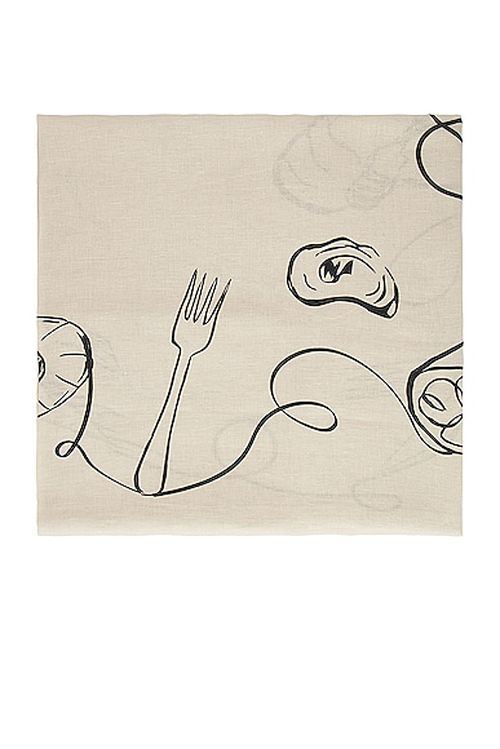 Misette Linen Tablecloth in Line Drawing - Cream. a