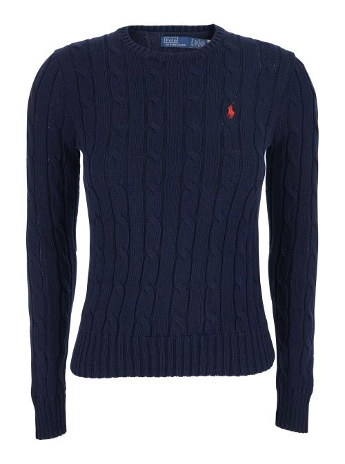 Cable Knit Pony Embroidery Sweater — Navy
