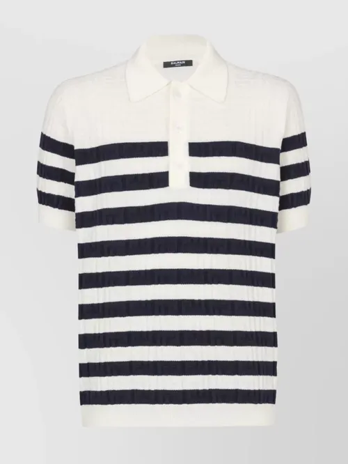 Balmain - virgin wool knitted striped short-sleeve polo shirt