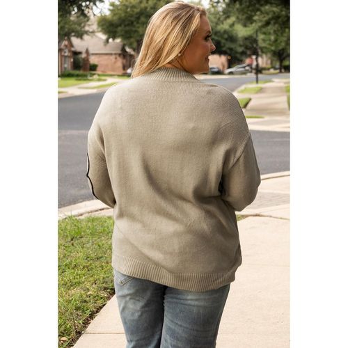 Dark Khaki Plus Size Big Flower Pattern High Neck Drop Shoulder