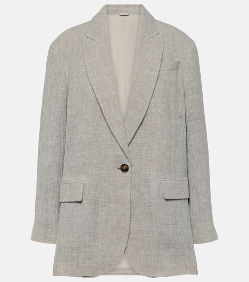 Oversized V-neck linen-blend blazer