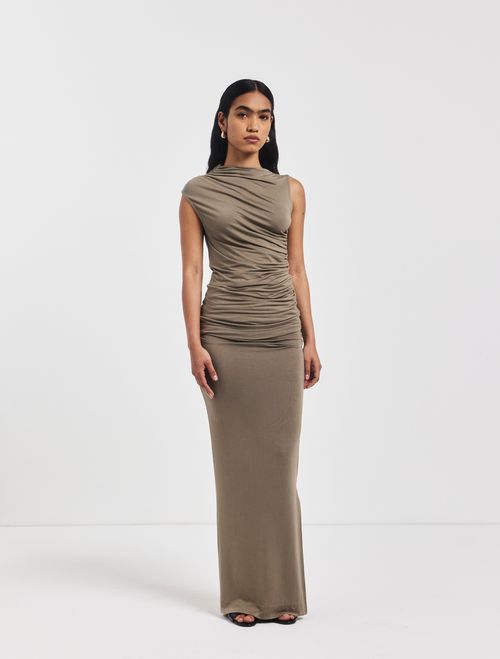 Leah Ruched Maxi Skirt in Sage - MicroModal