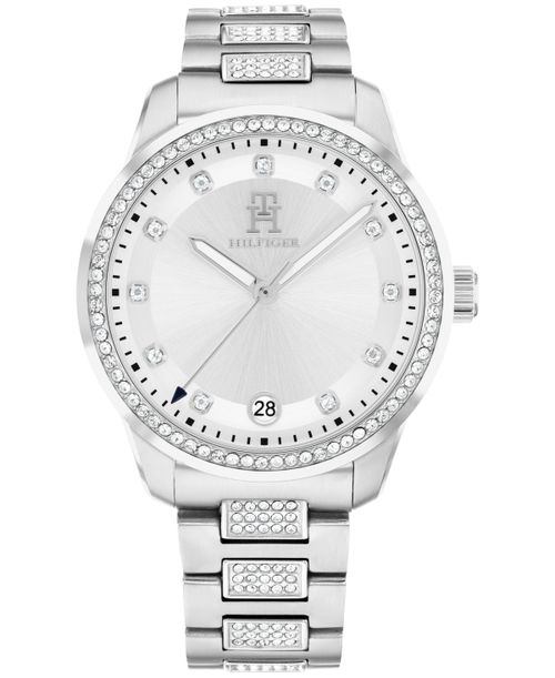 Women's Quartz Silver-Tone Stainless Steel with Crystals Bracelet Watch 36mm - Silver and Crystals