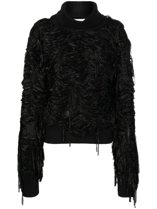 Fringed long-sleeve jumper - Black