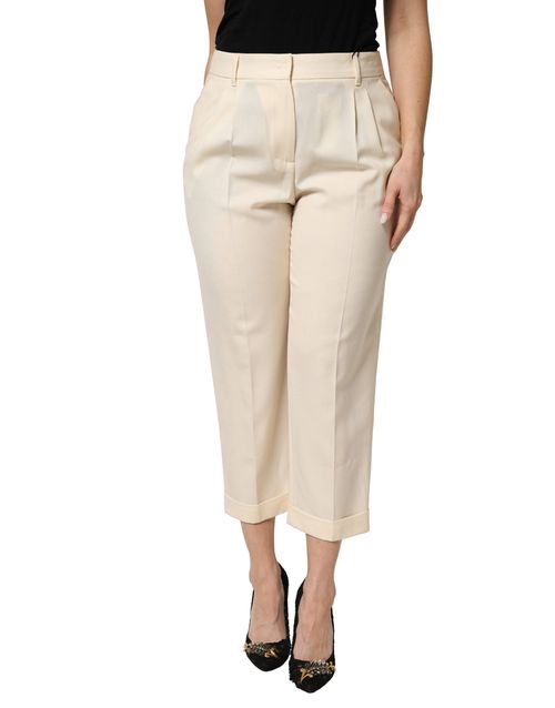 Virgin Wool Cropped Trousers — Beige