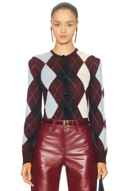 KHAITE Charli Cashmere Cardigan in Merlot Multi - Burgundy. XS also in L