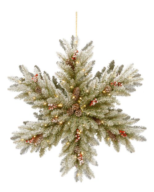 National Tree Company 32In Snowy Dunhill Fir Double-Sided Snowflake With 100 Warm White Led Lights & Timer