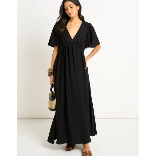 Gini London Women's Black V Neck Angel Sleeves Skater Maxi Dre