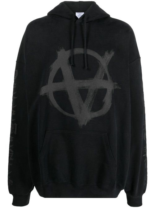 Graphic-print cotton hoodie - Black