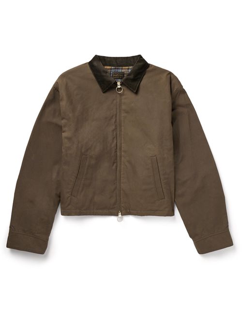 Drizzler Cropped Corduroy-Trimmed Oiled-Cotton Jacket