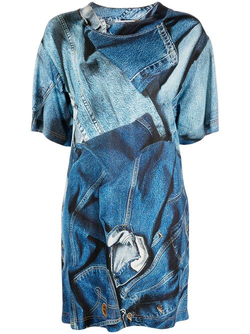 Denim-print T-shirt dress - Blue