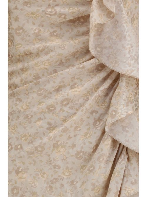 Draped Jacquard Floral Dress — Cream