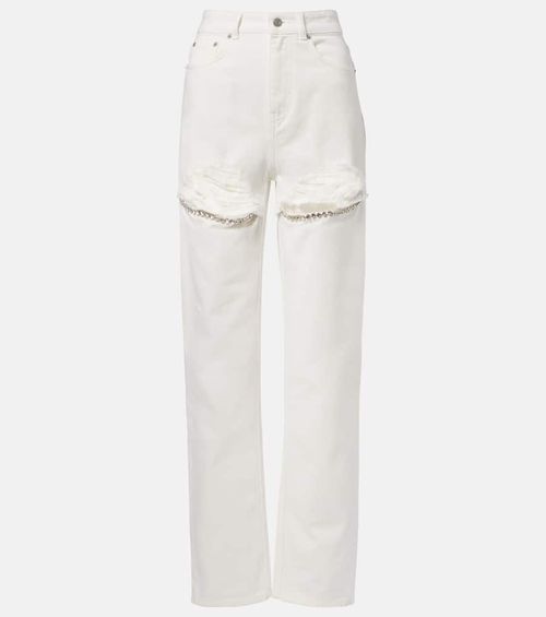 Distressed embellished wide-leg jeans