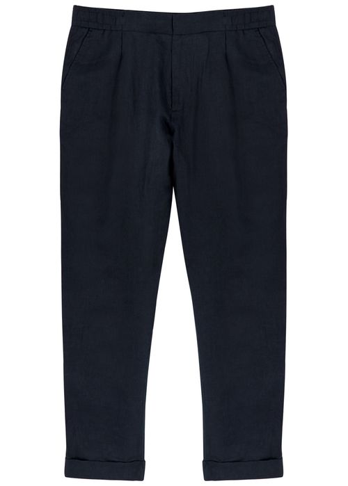 Tapered-leg Cropped Linen Trousers