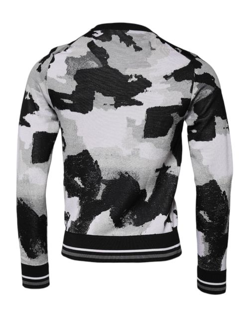 Camouflage Silk Crew Neck Sweater — Black