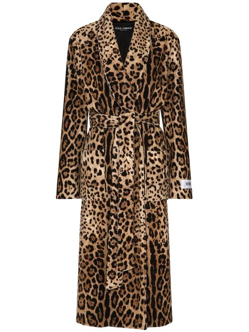 KIM DOLCE&GABBANA leopard-print self-tie coat - Brown