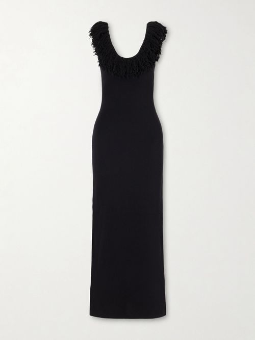 Marcelline Fringed Stretch-knit Maxi Dress - Black