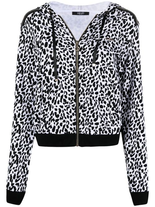 Leopard-print zipped hoodie - White