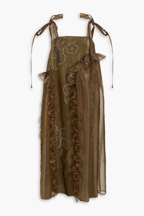 Oswald floral-appliquéd organza midi dress - Green - UK 8