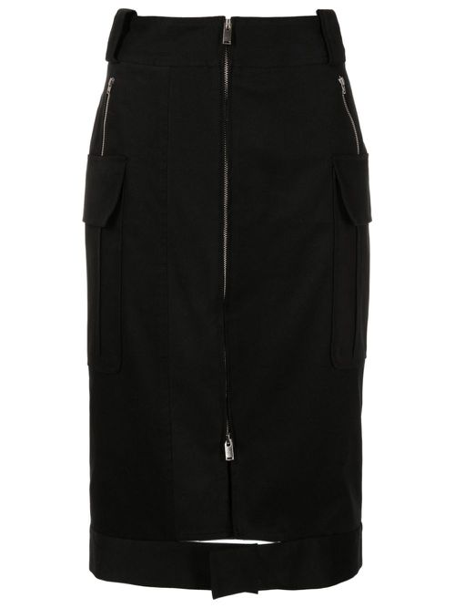 Zip-up cotton midi skirt - Black