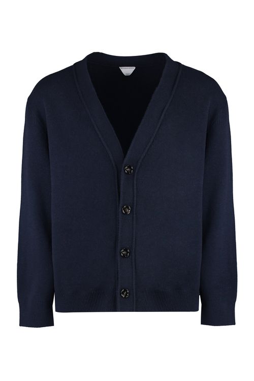 Cashmere with Leather Details Cardigan — Navy