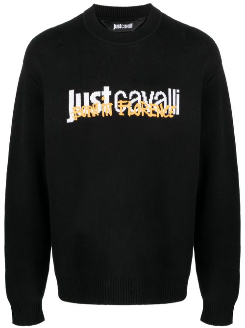 Intarsia knit logo cotton jumper - Black