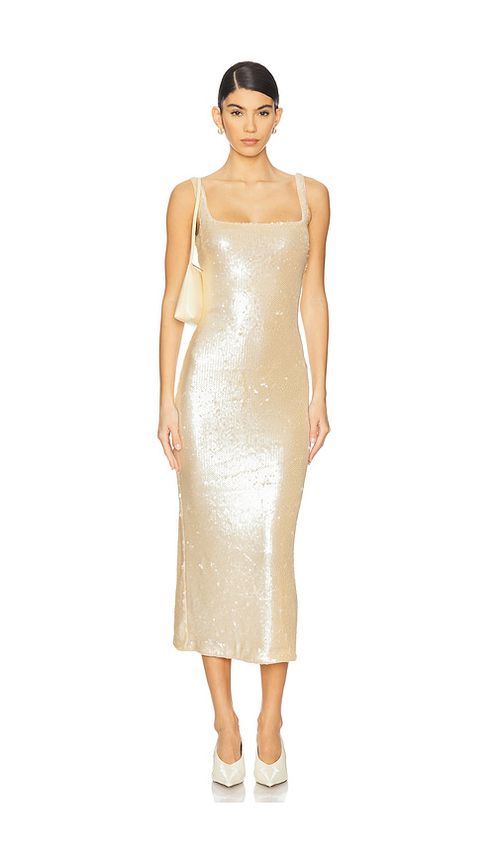 L'Academie Ceci Sequin Midi Dress in Blush Nude - Nude. L also in