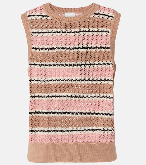 Deeley striped cotton pointelle top