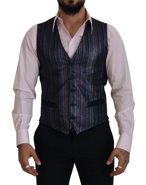 Pinstriped Silk-Blend Vest — Navy