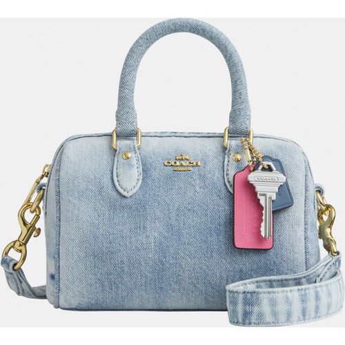 Coach Womens Mini Rowan Crossbody Bag In Loved Denim With Charms - Dark Blue - One
