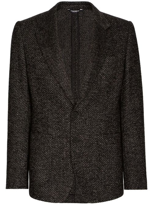 Single-breasted bouclé blazer - Black
