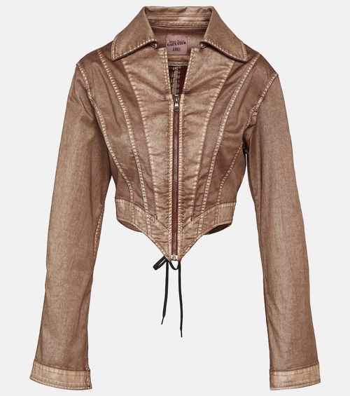 X KNWLS cropped denim corset jacket