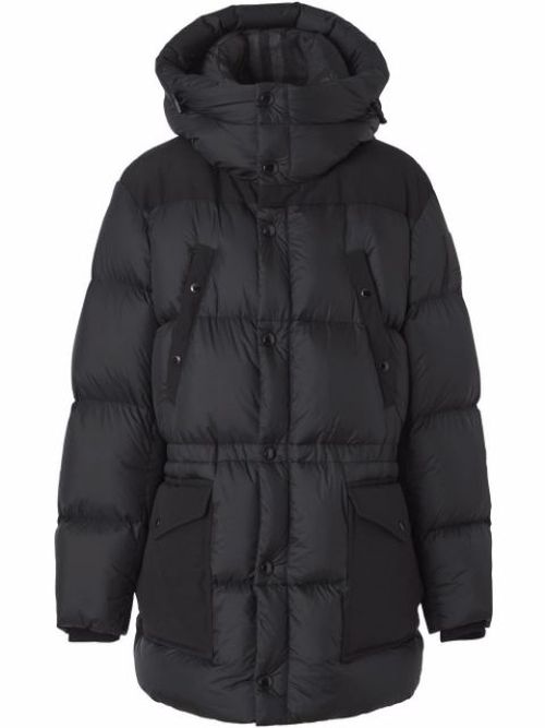 Logo appliqué nylon puffer coat