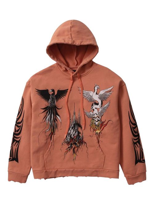 Nefarious bird-print hoodie - Orange