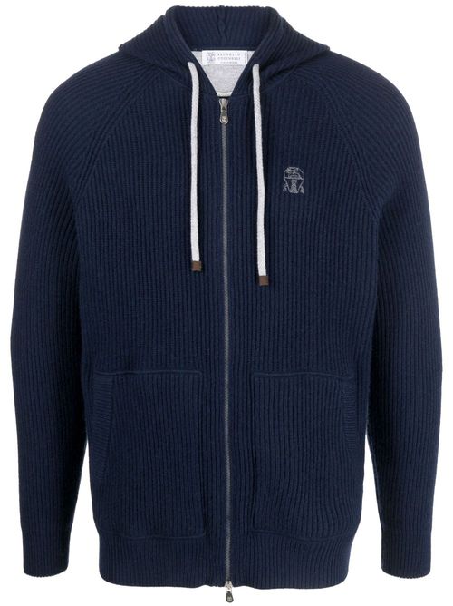 Logo-embroidered zip-up hoodie - Blue