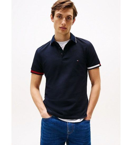 Tommy Hilfiger for man. MW0MW38458 Slim fit polo shirt with distinctive navy piping (S), Casual, Cotton, Short sleeve