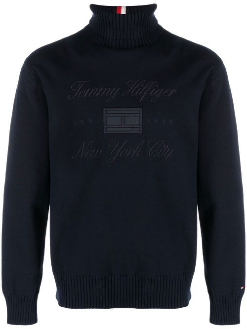 Embroidered-logo knit jumper - Blue