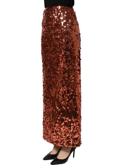 Sequin-Embellished Column Skirt — Bronze