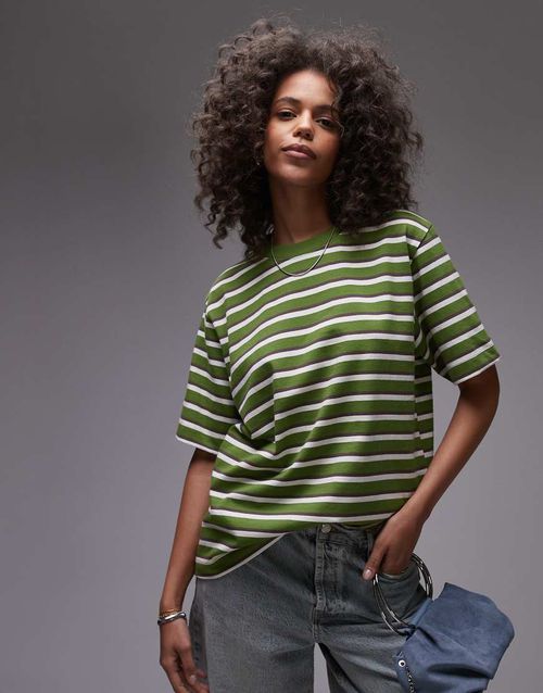 Topshop striped premium basic short sleeve tee in green