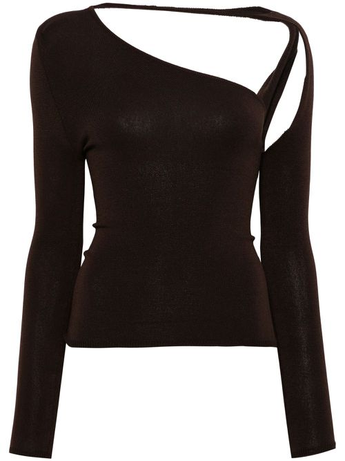 Half off-shoulder T-shirt - Brown