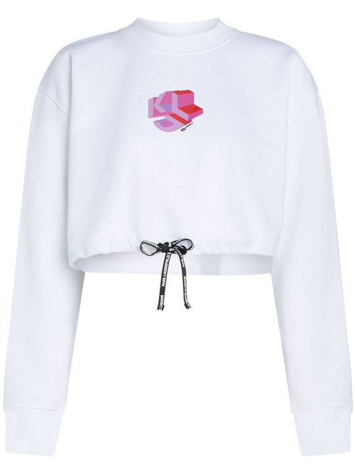 Monogram-print cropped sweatshirt - White