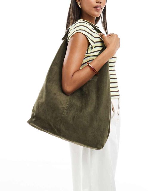 Slouchy shoulder tote bag with buckle detail in dark green