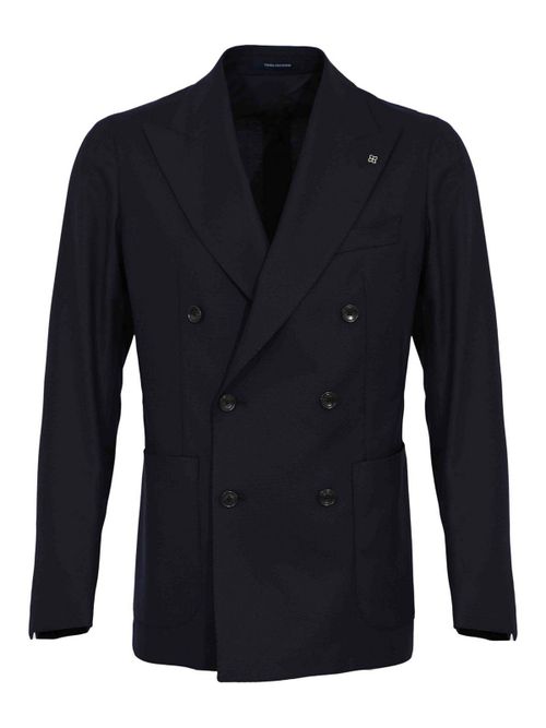 Double-breasted jacket in blue virgin wool