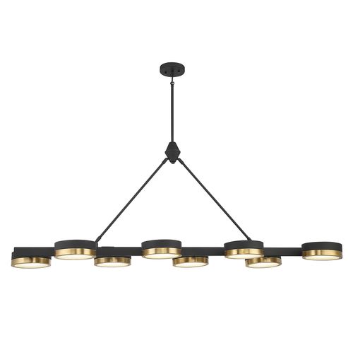 Ashor 8-Light LED Linear Chandelier in Matte Black with Warm Brass Accent