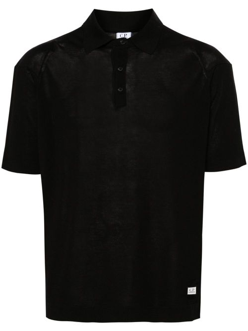 Logo-patch knitted polo shirt - Black