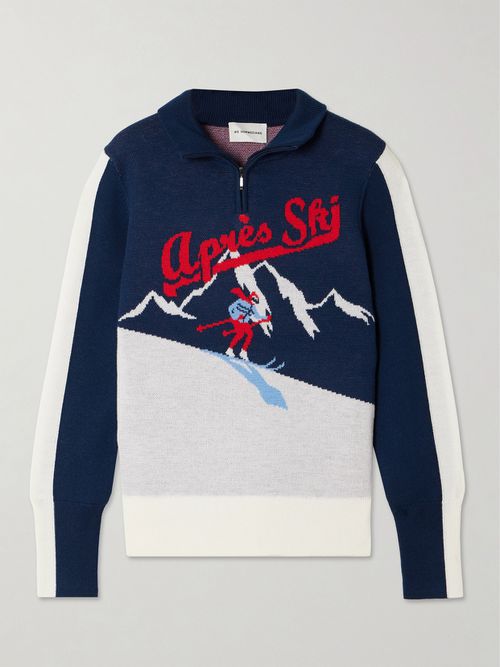 Afterski Jacquard-knit Merino Wool Half-zip Sweater - Blue