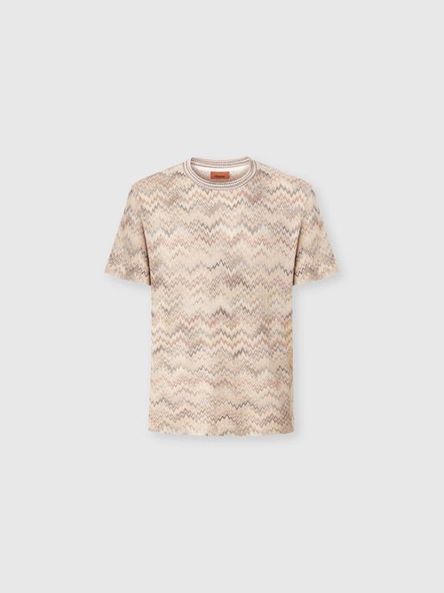 Missoni - Crew-neck cotton T-shirt with dégradé snake pattern, Men, Beige& White
