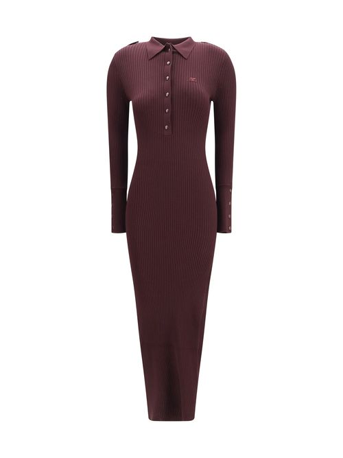 Ribbed Knit Polo Dress — Burgundy
